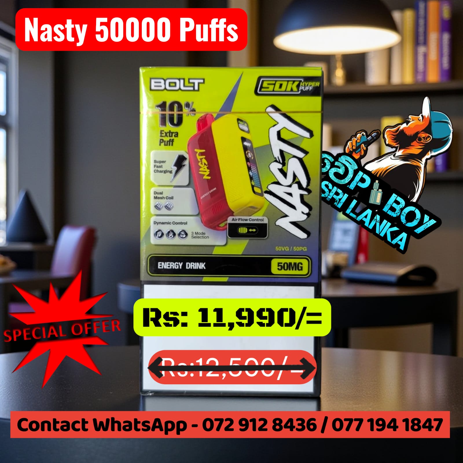 Nasty Bolt 50,000 Puffs Disposable Vape | 3 Power Modes & Dual Mesh Coil - Image 2
